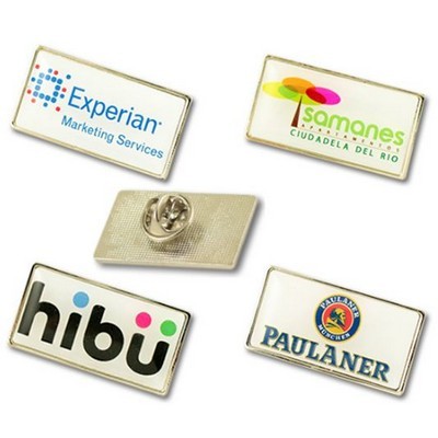 Large rectangle metal lapel pins with doming