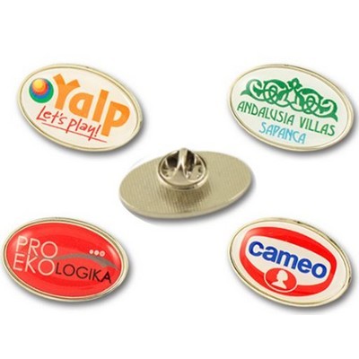 Oval metal lapel pins with doming