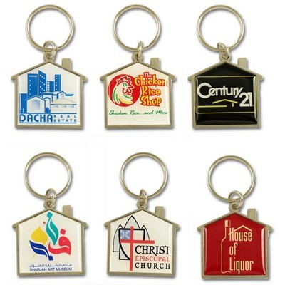 Metal house shape keychain with doming 1 side
