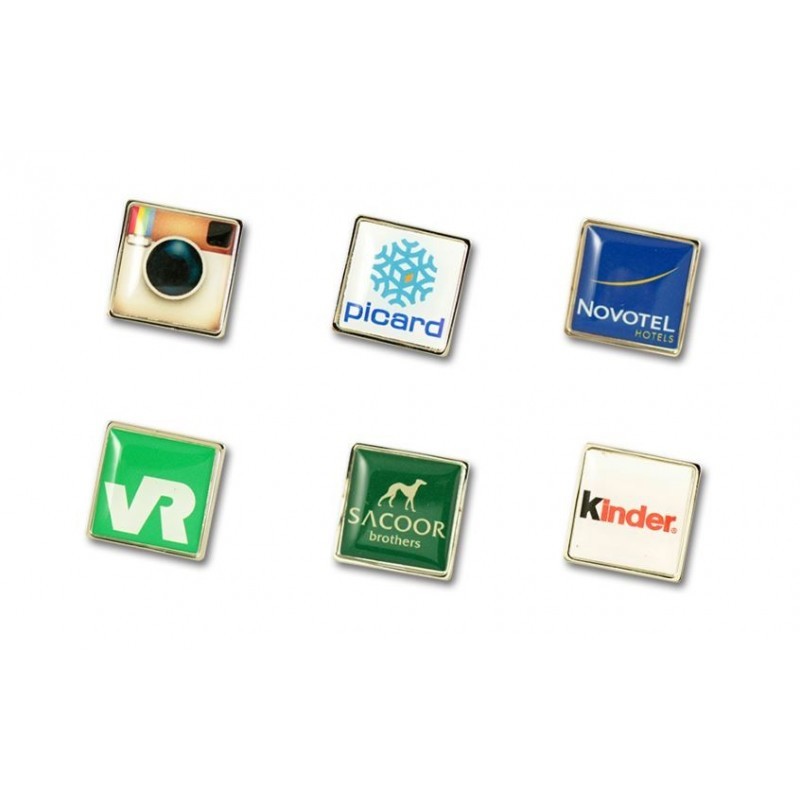 Square metal lapel pins with doming