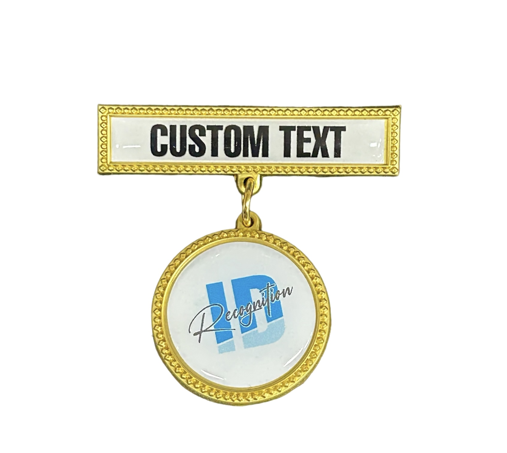 Double Metal Gold Badge with Pin fixture - epoxy/resin...