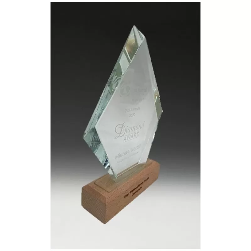 GLASS AND WOOD DIAMOND TROPHY
