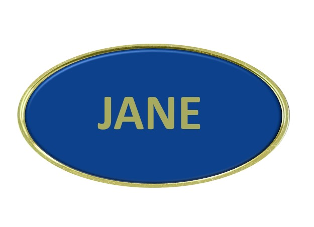Oval Metal Name Badge - with epoxy/resin coating - Pin...